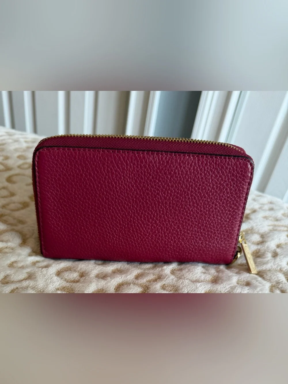 Michael Kors Leather Wallet Wristlet in Berry with Gold MK